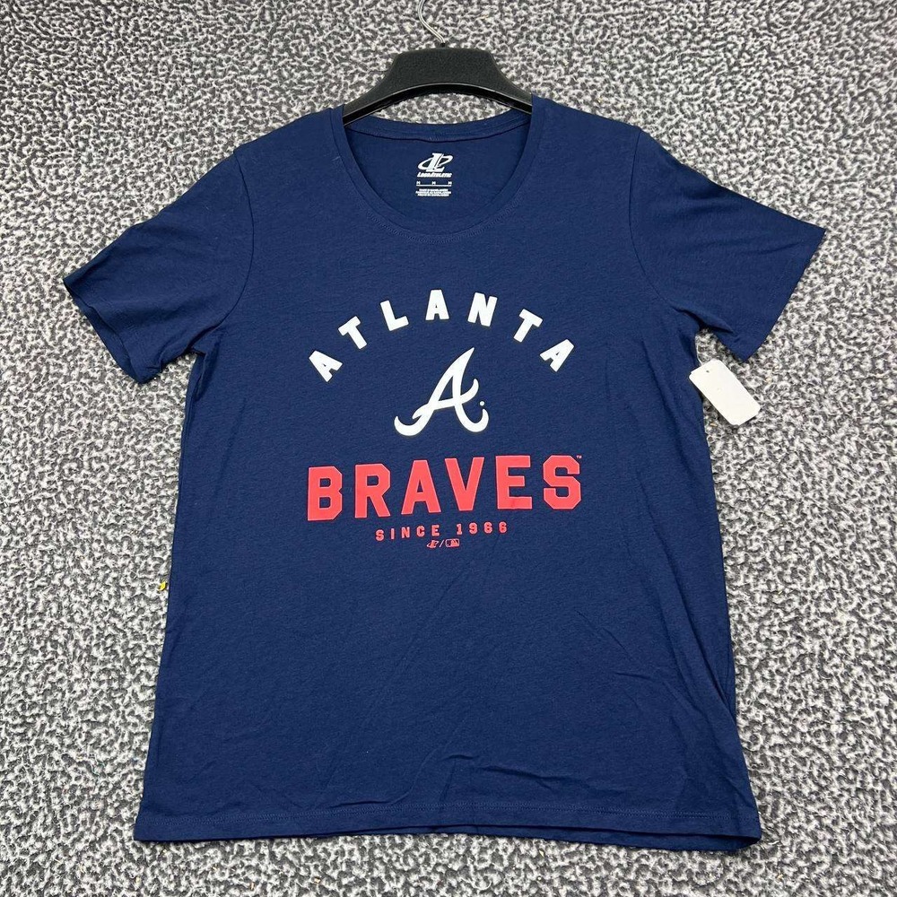 Atlanta Braves MLB Shirt Women Navy Medium Logo Athletic Short Sleeve Cotton New